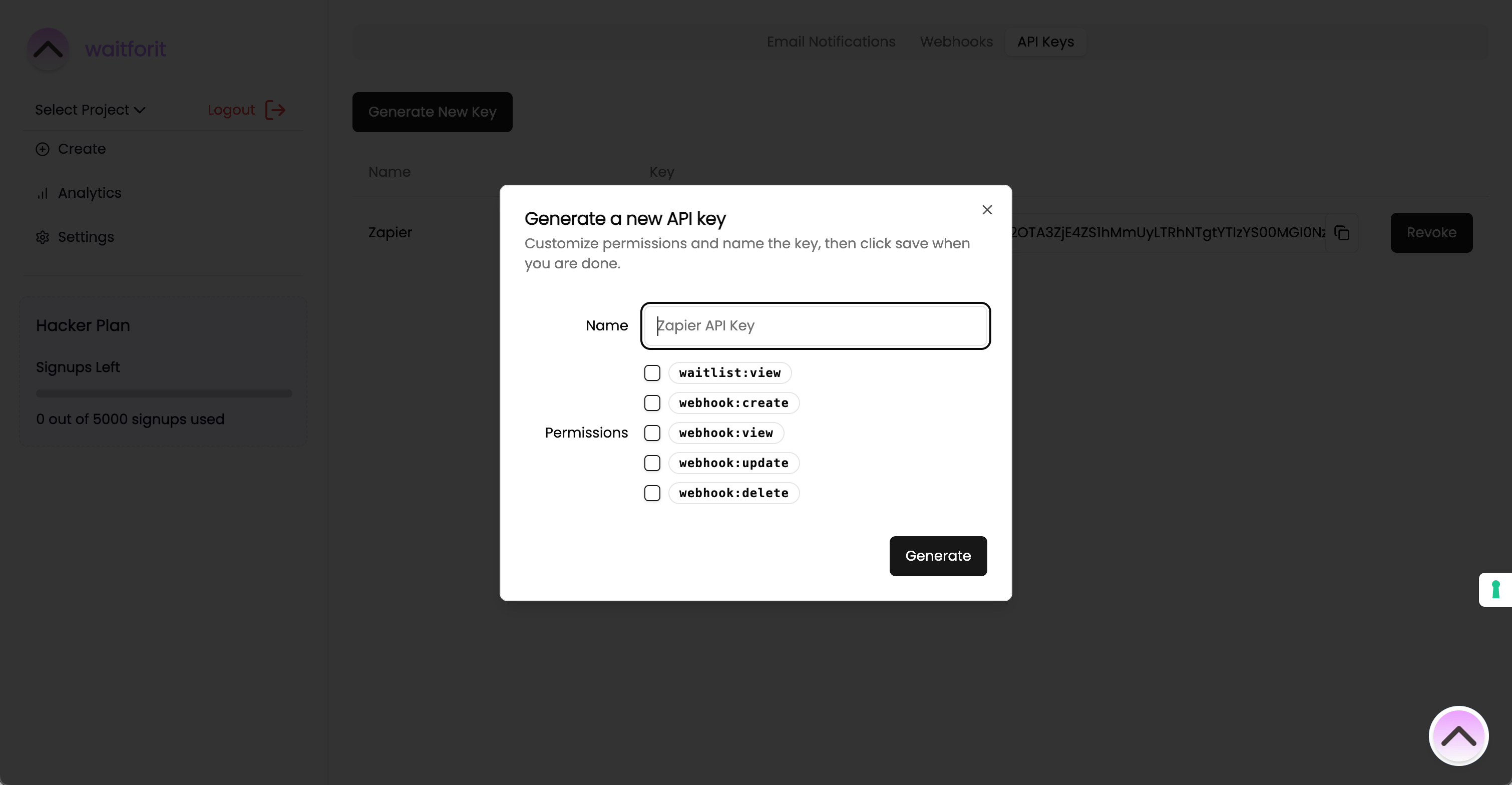 API Key Dialog pops up