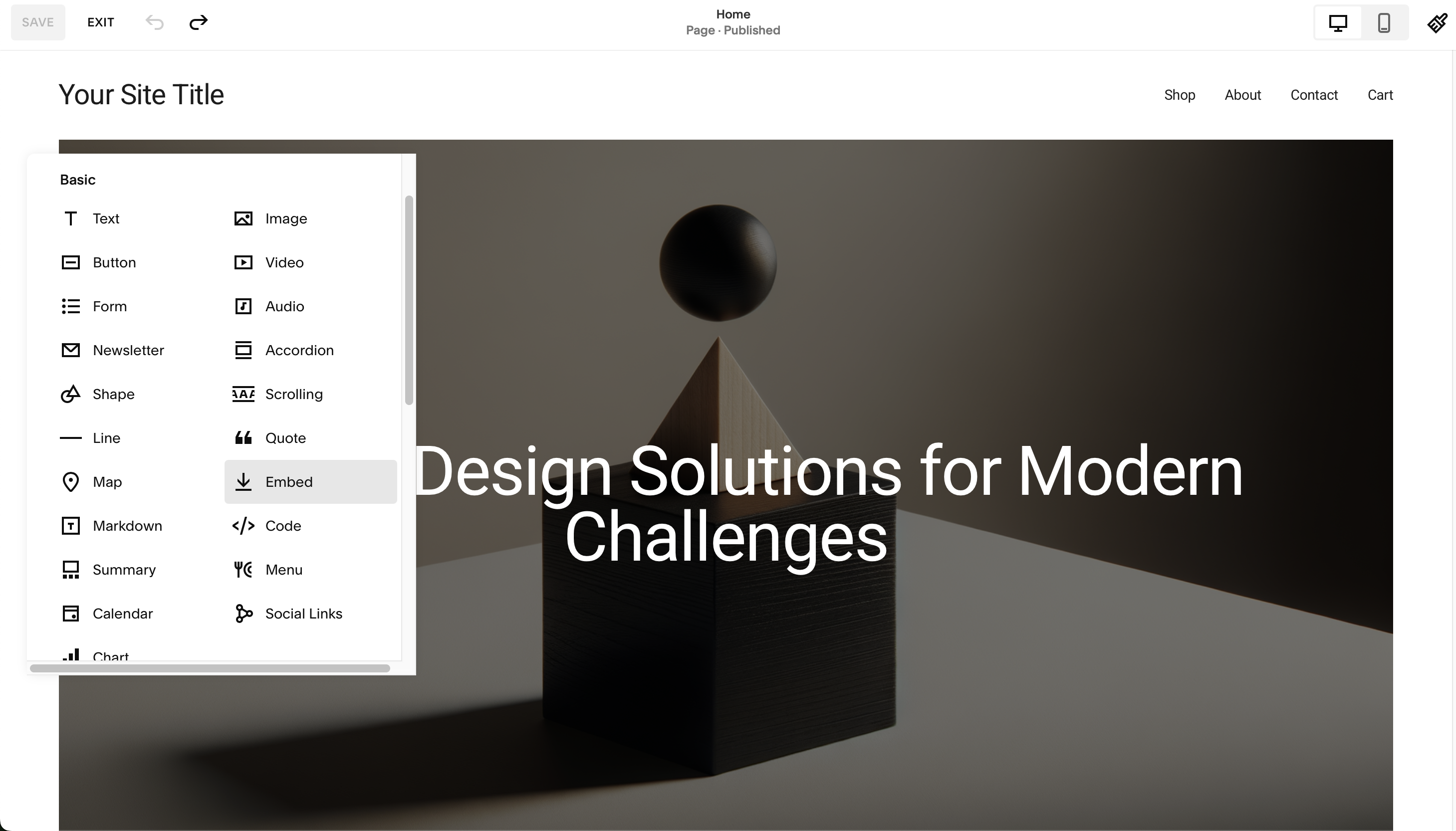 Squarespace: add code block