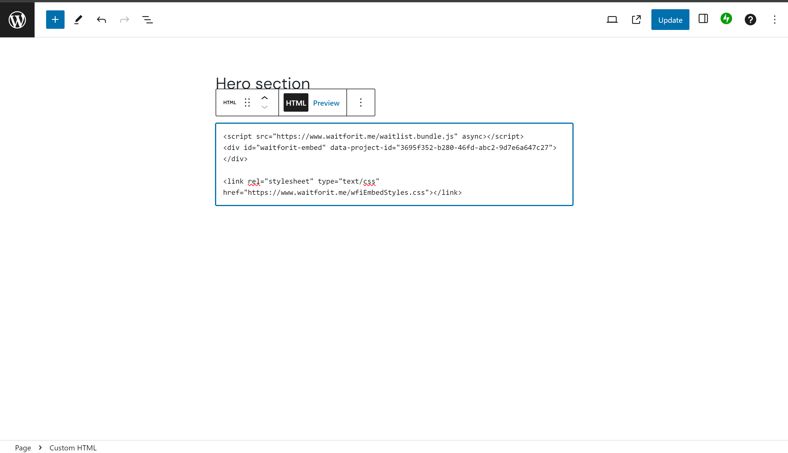 WordPress: paste snippet