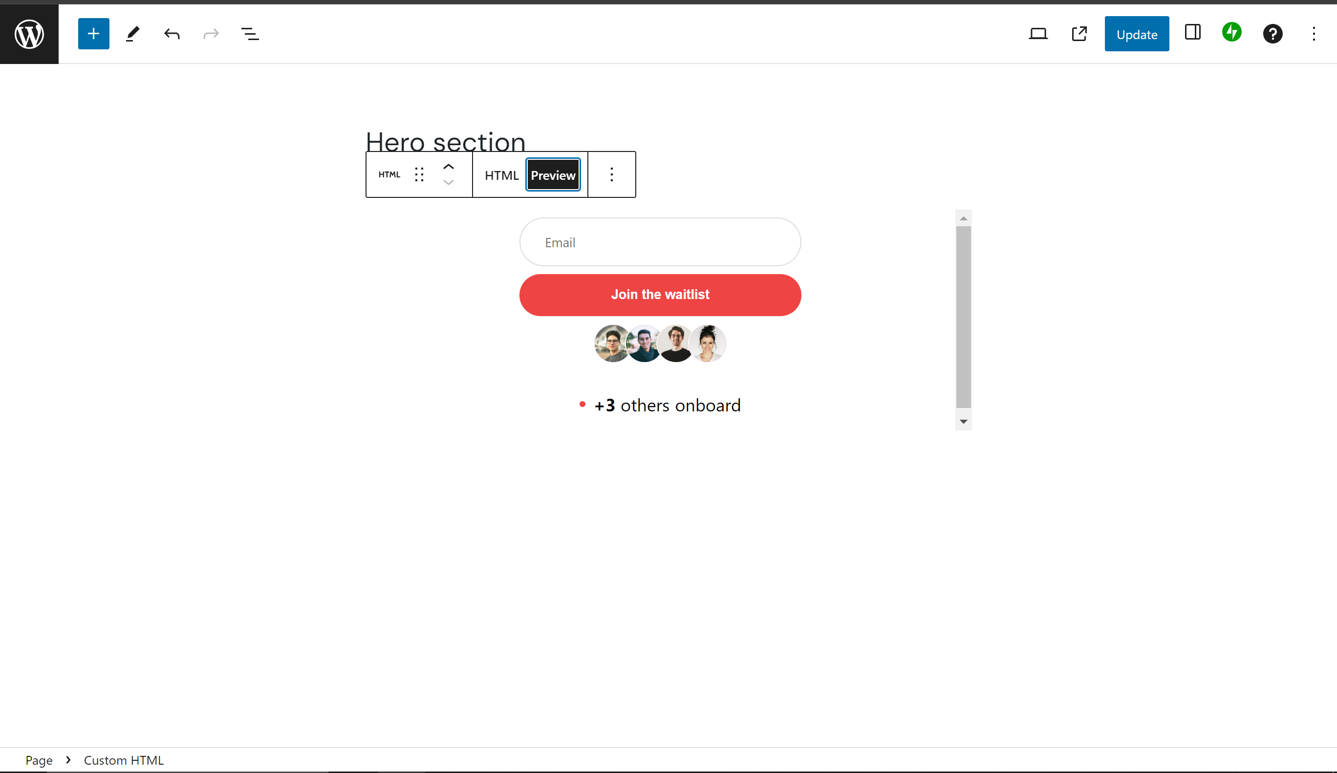 WordPress: preview form