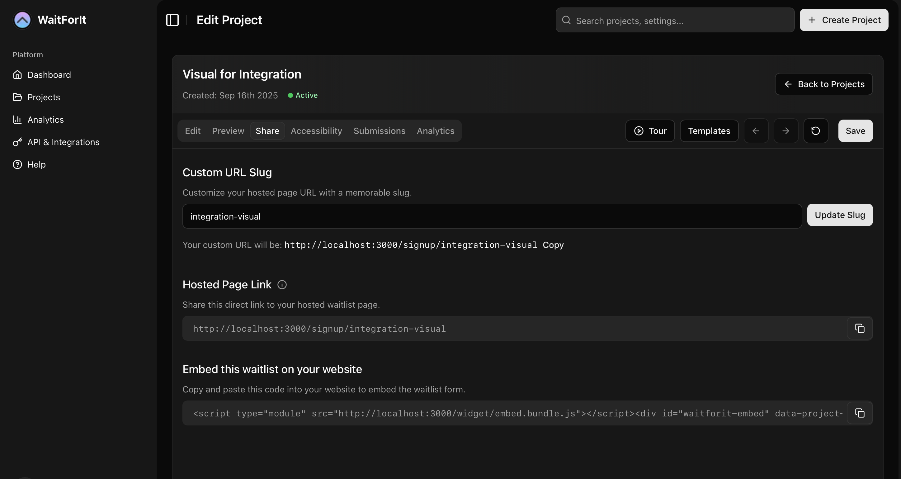 Editor: copy embed snippet